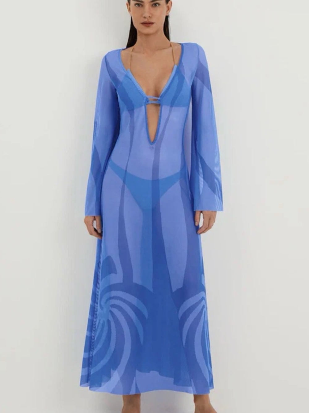 Caroline Constas Lidi Sheer Royal Blue V-Neck Maxi Dress